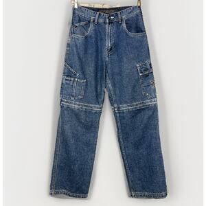 VTG‎ Y2K APCO Baggy Cargo Jeans Men 30x32 Med Wash Denim Shorts Pants Embroidery